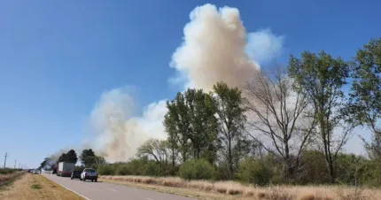 Varias dotaciones de bomberos combaten un incendio entre Luiggi y Parera