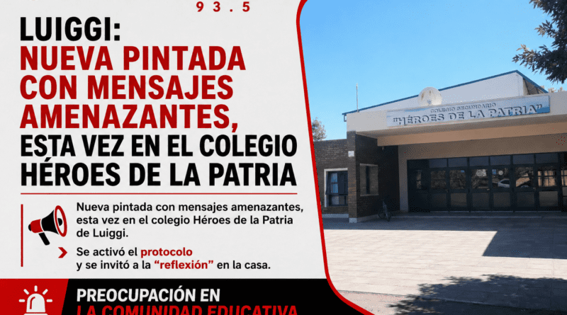 Nueva pintada con mensajes amenazantes, esta vez en el colegio Héroes de la Patria de Luiggi: Se activó el protoco y se invitó a la «reflexión» en la casa.