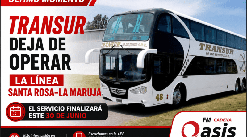 Transur deja de operar la línea Santa Rosa–La Maruja: el servicio finalizará este 30 de junio