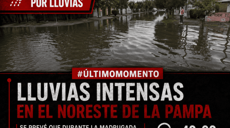 Alerta por lluvias intensas: el noreste de La Pampa podría recibir entre 40 y 90 milímetros durante la madrugada del domingo.